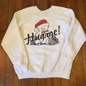 Vintage 90's White Christmas Bear Hug Me! Sweatshirt Sz Large BJ Design Concepts